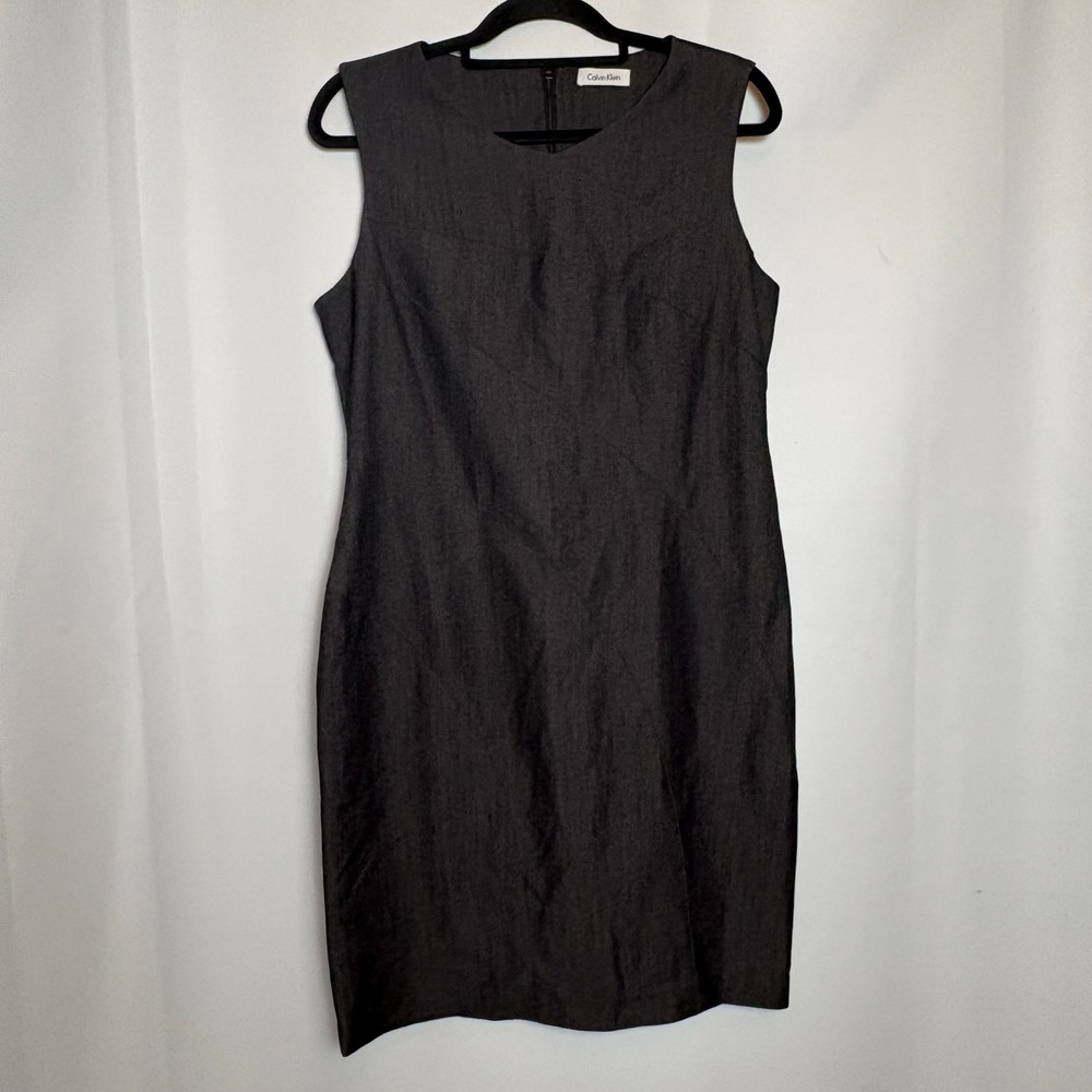 Calvin Klein Women's Black Denim Sleeveless Career Sheath Dress Chambray Classic